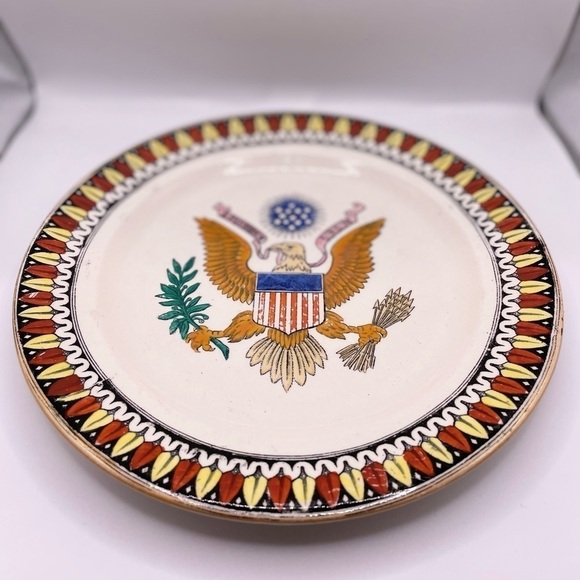 Adam Tunstall Patriotic Ceramic Plate "U.S.‎ Coat of Arms" 1891, England - Picture 2 of 7